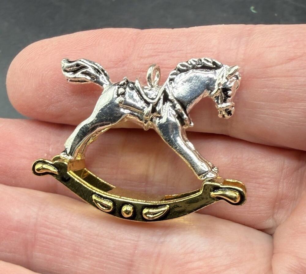 Classy Lil’ Rocker Mini Rocking Horse Hallmark Ornament Silver Gold No Box LO22